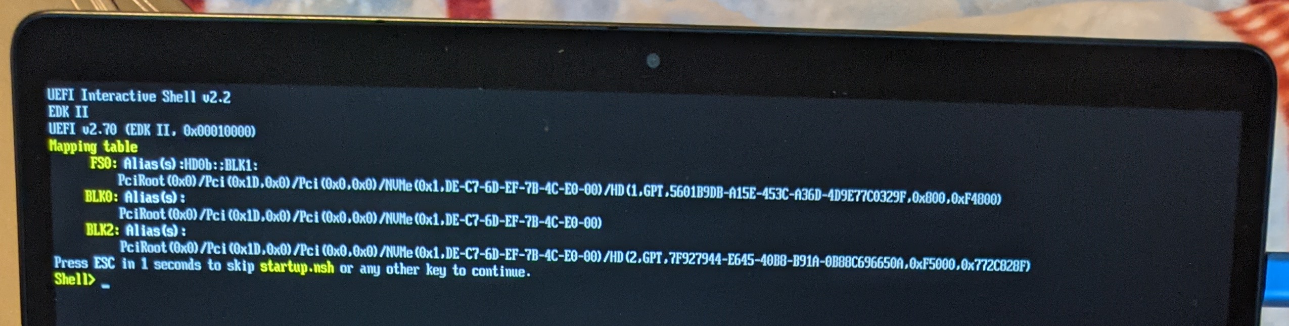 Photo of the EFI shell